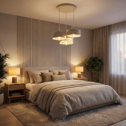 Brilagi - Pendellampa med kabel 3xE27/60W/230V beige/guld
