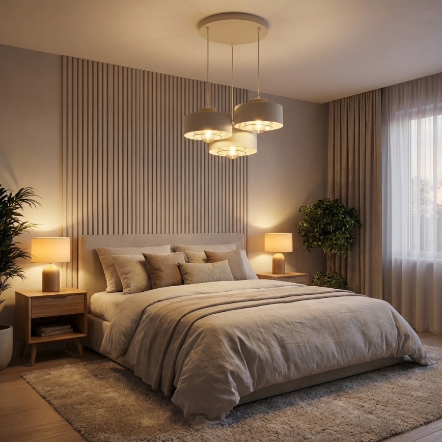 Brilagi - Pendellampa med kabel 3xE27/60W/230V beige/guld