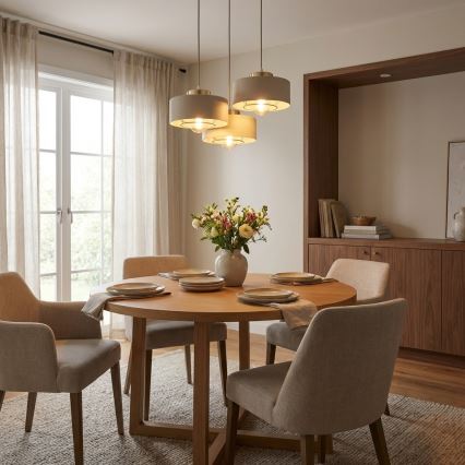 Brilagi - Pendellampa med kabel 3xE27/60W/230V beige/guld