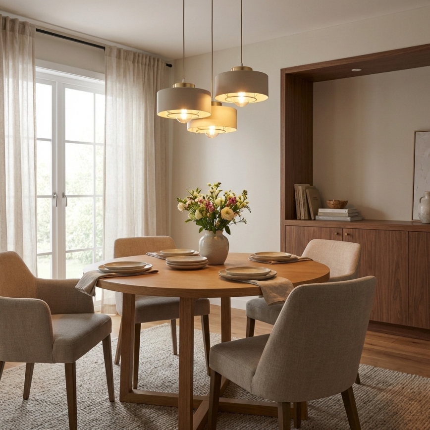Brilagi - Pendellampa med kabel 3xE27/60W/230V beige/guld