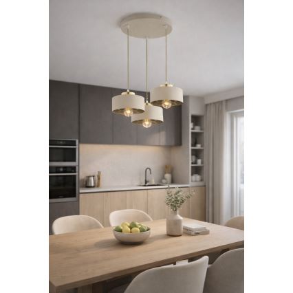 Brilagi - Pendellampa med kabel 3xE27/60W/230V beige/guld