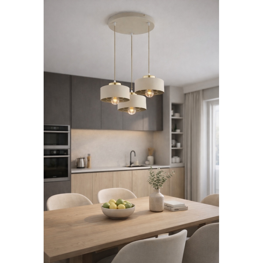 Brilagi - Pendellampa med kabel 3xE27/60W/230V beige/guld