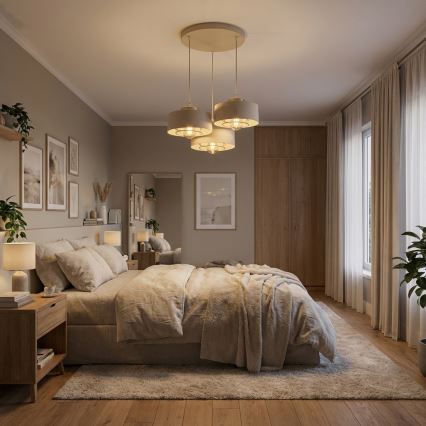 Brilagi - Pendellampa med kabel 3xE27/60W/230V beige/guld