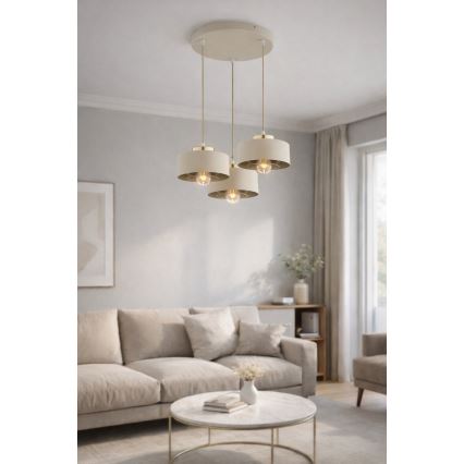 Brilagi - Pendellampa med kabel 3xE27/60W/230V beige/guld
