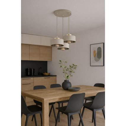 Brilagi - Pendellampa med kabel 3xE27/60W/230V beige/guld