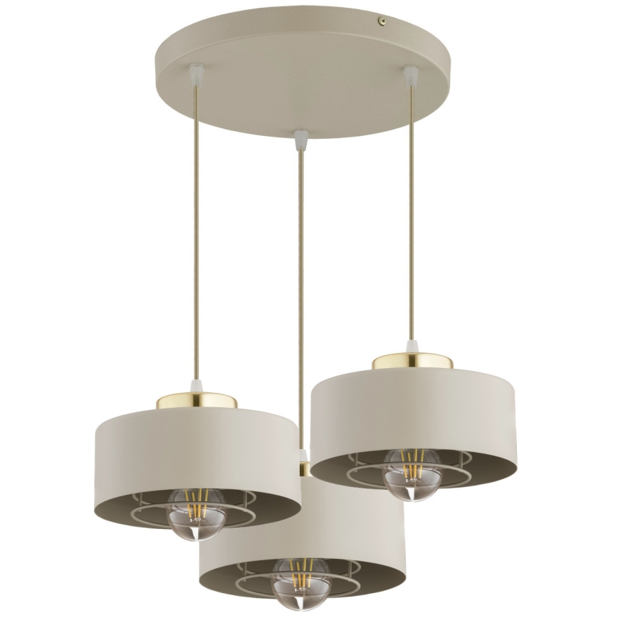 Brilagi - Pendellampa med kabel 3xE27/60W/230V beige/guld
