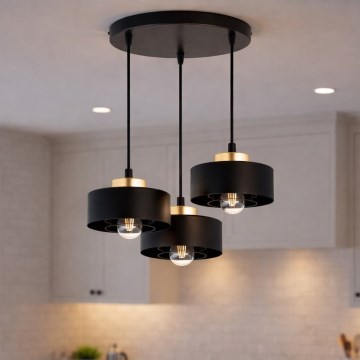 Brilagi - Pendellampa med kabel 3xE27/60W/230V svart/guld