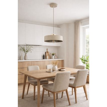 Brilagi - Pendellampa med kabel SPRING 1xE27/60W/230V Ø 30 cm beige/guld