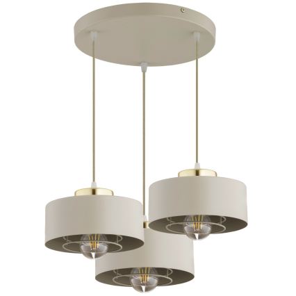 Brilagi - Pendellampa med kabel SPRING 3xE27/60W/230V beige/guld