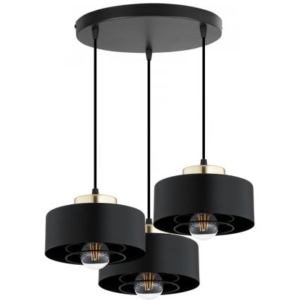 Brilagi - Pendellampa med kabel SPRING 3xE27/60W/230V svart/guld