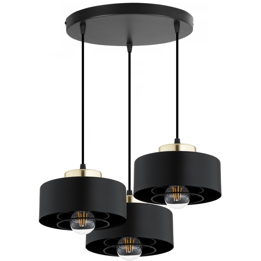 Brilagi - Pendellampa med kabel SPRING 3xE27/60W/230V svart/guld