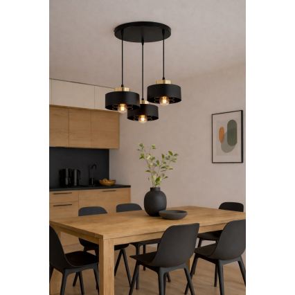 Brilagi - Pendellampa med kabel SPRING 3xE27/60W/230V svart/guld