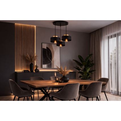 Brilagi - Pendellampa med kabel SPRING 3xE27/60W/230V svart/guld