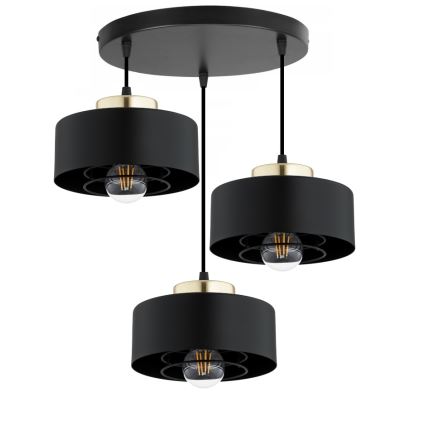 Brilagi - Pendellampa med kabel SPRING 3xE27/60W/230V svart/guld