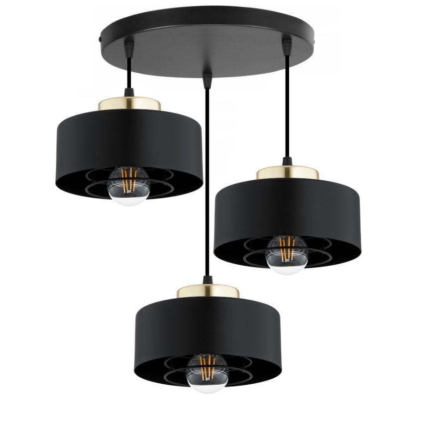 Brilagi - Pendellampa med kabel SPRING 3xE27/60W/230V svart/guld