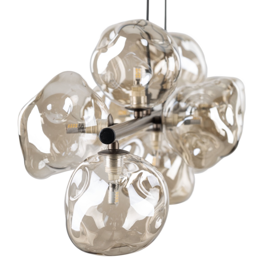 Brilagi - Pendellampa med kabel VULCANO 9xG9/8W/230V brun/rökig beige