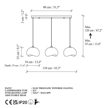Brilagi - Pendellampa med kabel WABI SABI 3xE27/40W/230V vit