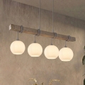BRILAGI - Pendellampa med kabel WOOD GLASS 4xE27/60W/230V furu/grå/vit