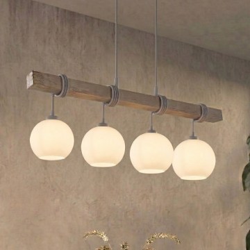 BRILAGI - Pendellampa med kabel WOOD GLASS 4xE27/60W/230V furu/grå/vit