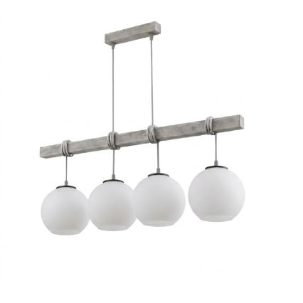 BRILAGI - Pendellampa med kabel WOOD GLASS 4xE27/60W/230V furu/grå/vit