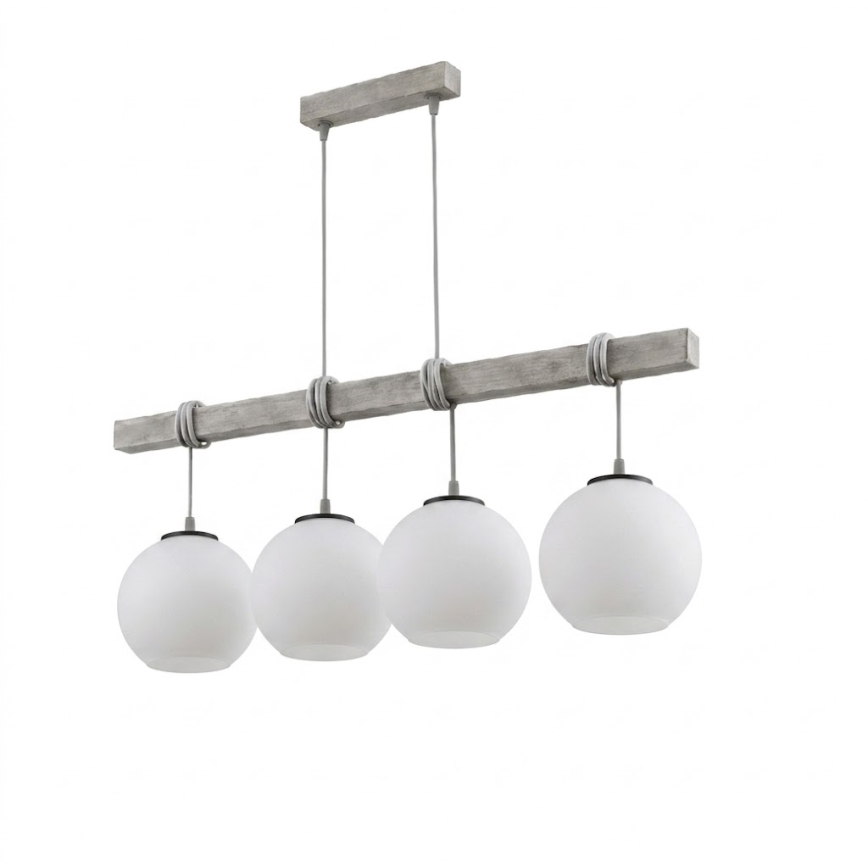 BRILAGI - Pendellampa med kabel WOOD GLASS 4xE27/60W/230V furu/grå/vit