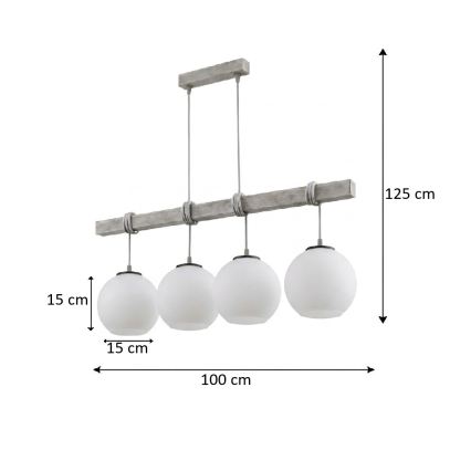 BRILAGI - Pendellampa med kabel WOOD GLASS 4xE27/60W/230V furu/grå/vit