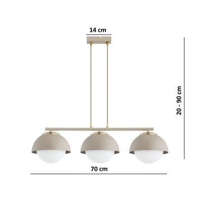 Brilagi - Pendellampa med sladd COSMO 3xE27/60W/230V beige/guld
