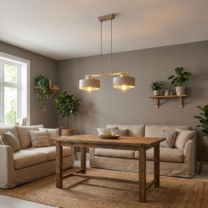 Brilagi - Pendellampa med sladd SPRING 2xE27/60W/230V beige/guld