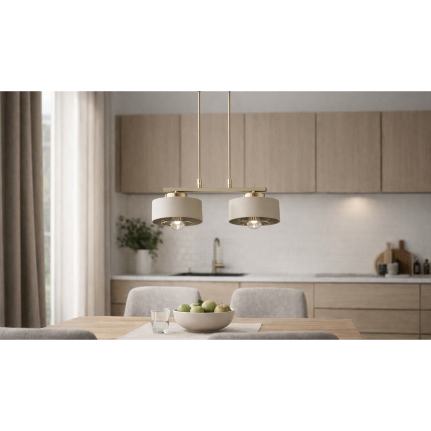 Brilagi - Pendellampa med sladd SPRING 2xE27/60W/230V beige/guld