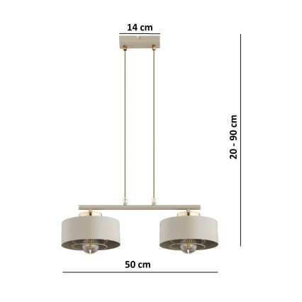Brilagi - Pendellampa med sladd SPRING 2xE27/60W/230V beige/guld