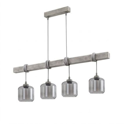 BRILAGI - Taklampa på kabel WOOD GLASS 4xE27/60W/230V furu/grå/rökgrå