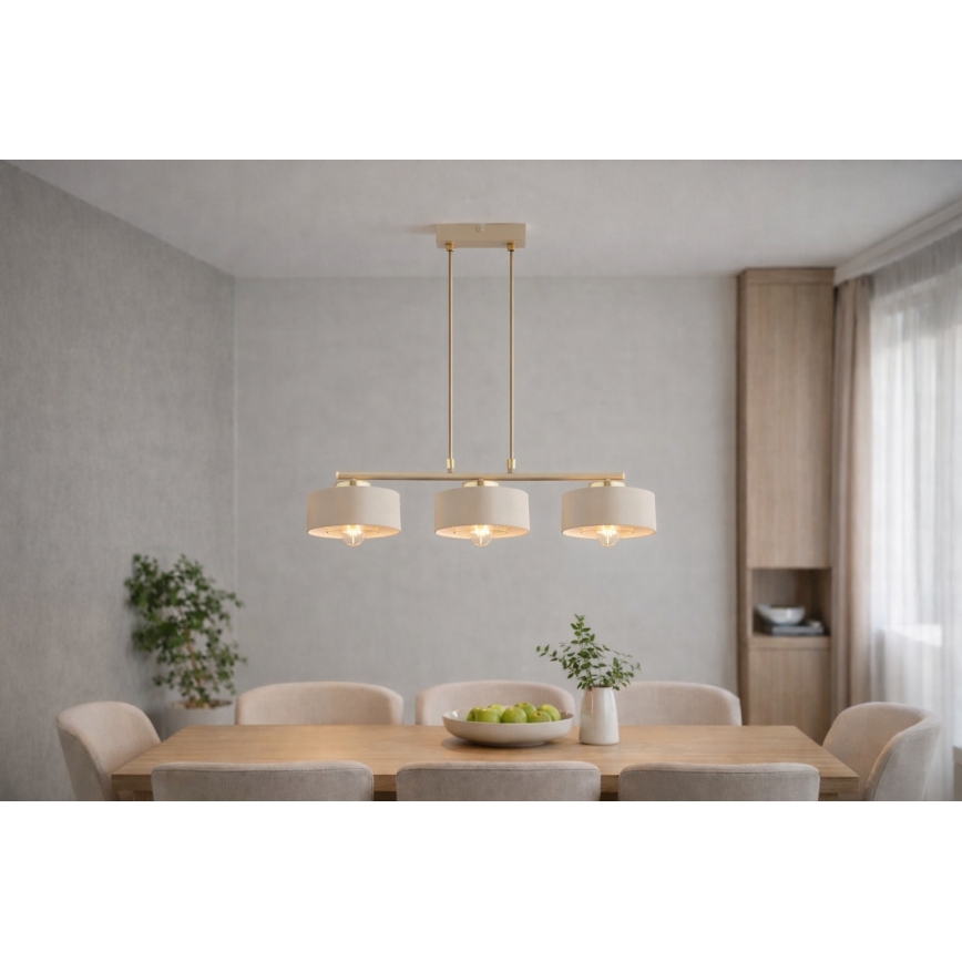 Brilagi - Pendellampa med vajer 3xE27/60W/230V beige/guld
