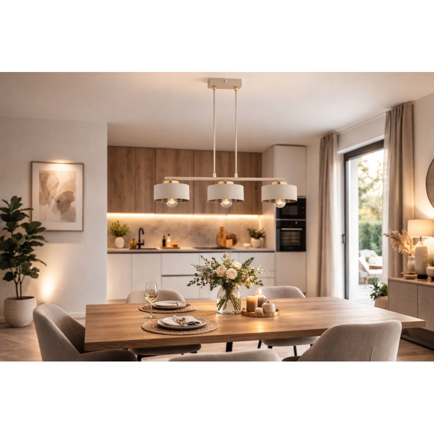 Brilagi - Pendellampa med vajer 3xE27/60W/230V beige/guld