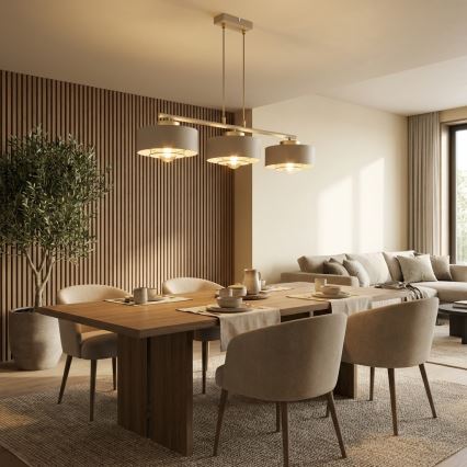 Brilagi - Pendellampa med vajer SPRING 3xE27/60W/230V beige/guld