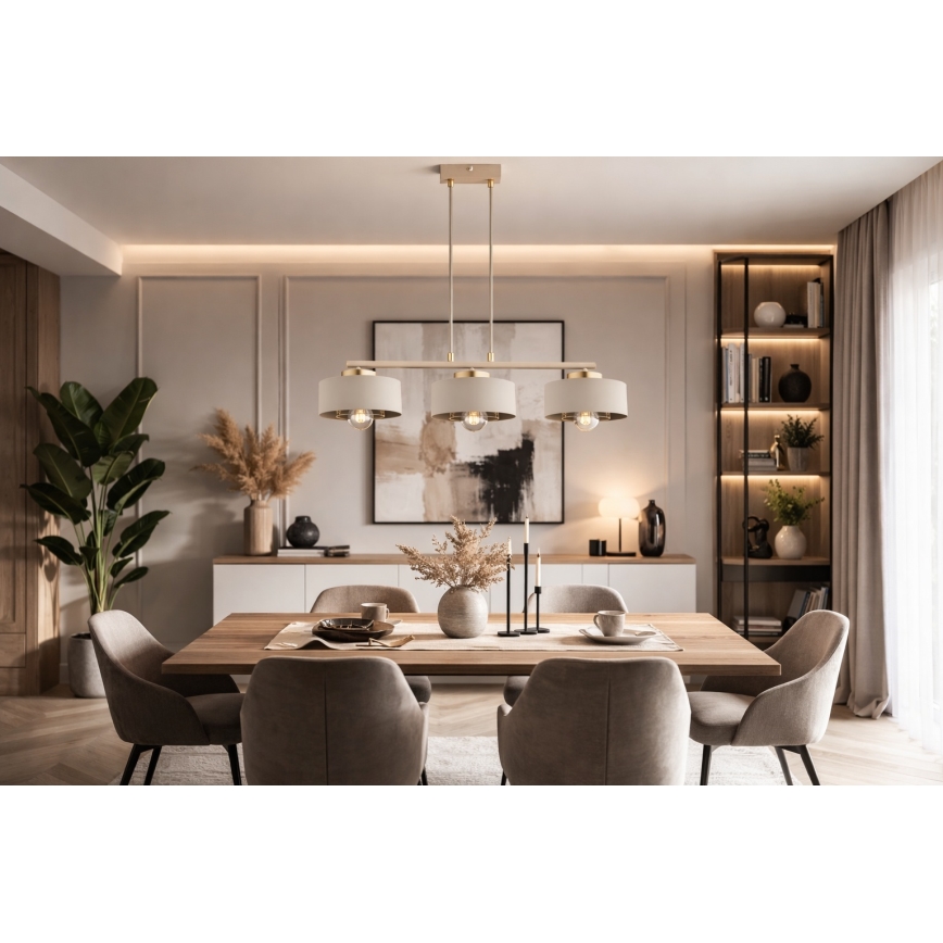 Brilagi - Pendellampa med vajer SPRING 3xE27/60W/230V beige/guld