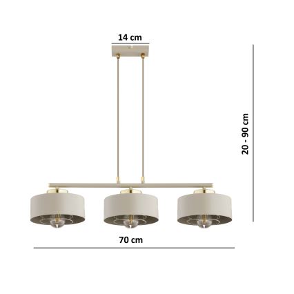 Brilagi - Pendellampa med vajer SPRING 3xE27/60W/230V beige/guld