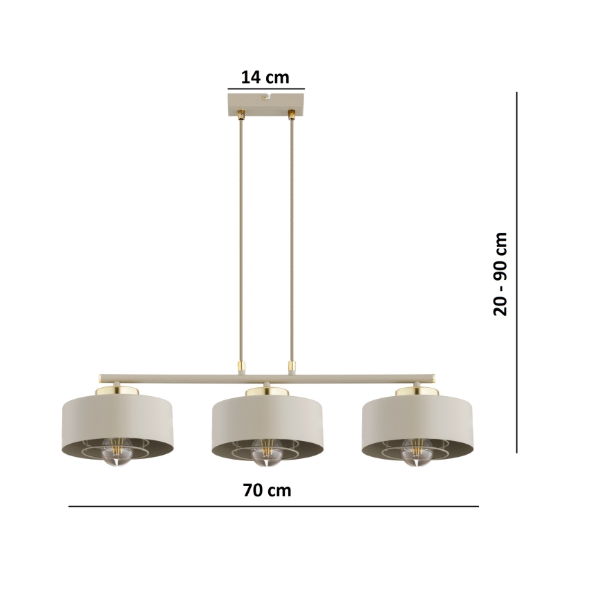 Brilagi - Pendellampa med vajer SPRING 3xE27/60W/230V beige/guld