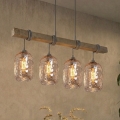 BRILAGI - Pendellampa med vajer WOOD GLASS 4xE27/60W/230V furu/grå/rökbrun