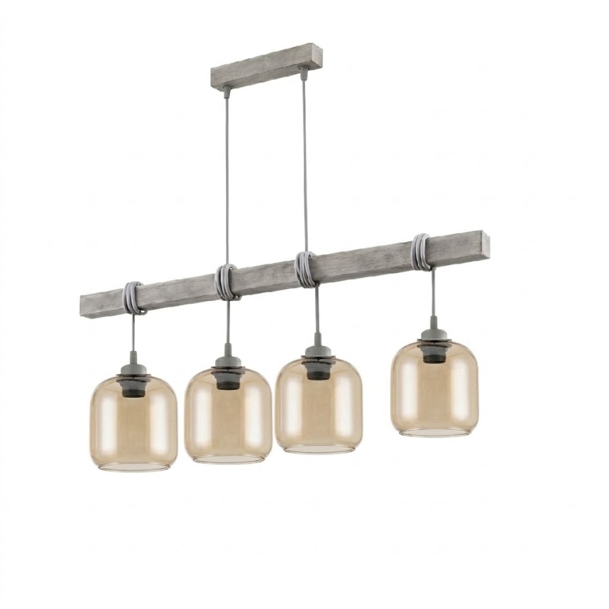 BRILAGI - Hänglampa på vajer WOOD GLASS 4xE27/60W/230V furu/grå/rökbrun