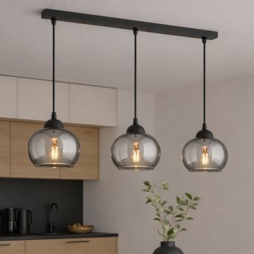 Brilagi - Pendellampa på sladd 3xE27/60W/230V svart/rökgrå