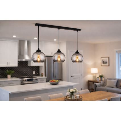 Brilagi - Pendellampa på sladd 3xE27/60W/230V svart/rökgrå