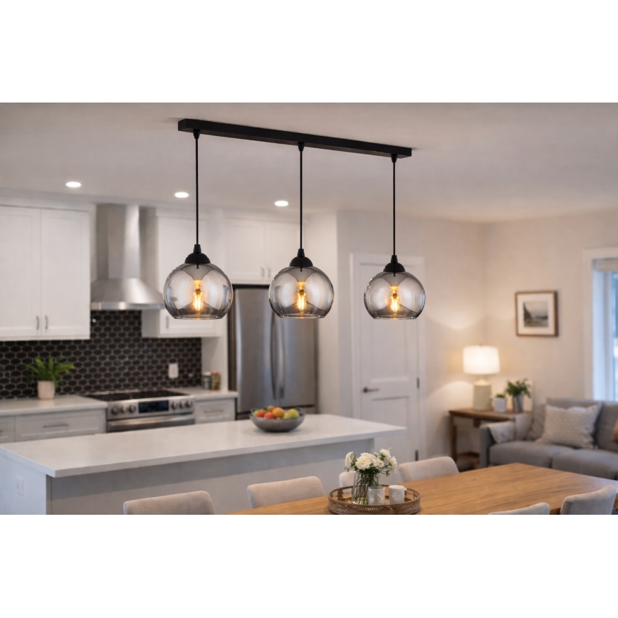 Brilagi - Pendellampa på sladd 3xE27/60W/230V svart/rökgrå