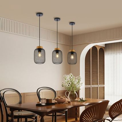 Brilagi - Pendellampa på sladd BASKLITE 1xE27/15W/230V trä/svart