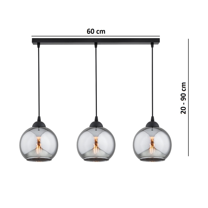 Brilagi - Pendellampa på sladd DIOR 3xE27/60W/230V svart/rökgrå