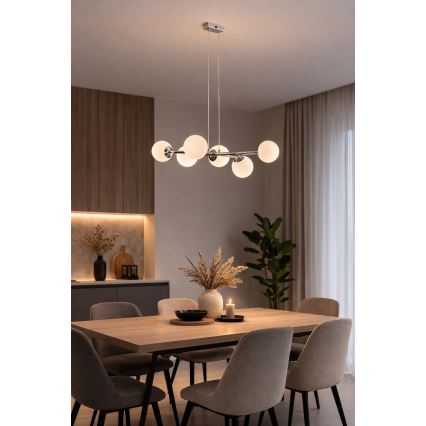 Brilagi - Pendellampa på vajer MALONY 6xE14/20W/230V blank krom