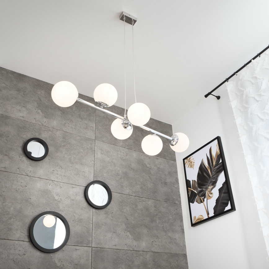 Brilagi - Pendellampa på vajer MALONY 6xE14/20W/230V blank krom