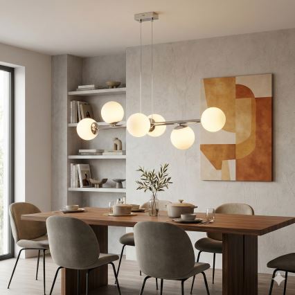 Brilagi - Pendellampa på vajer MALONY 6xE14/20W/230V blank krom