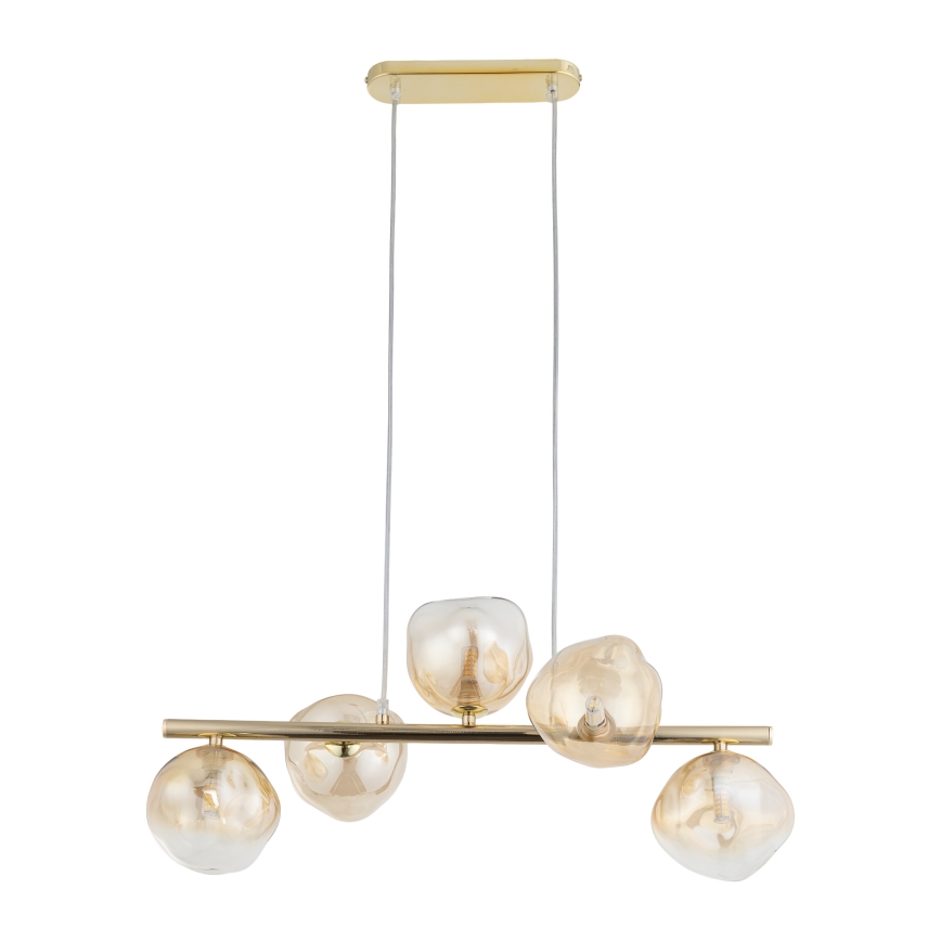 Brilagi - Pendellampa på vajer VULCANO 5xG9/8W/230V guld/rökig beige