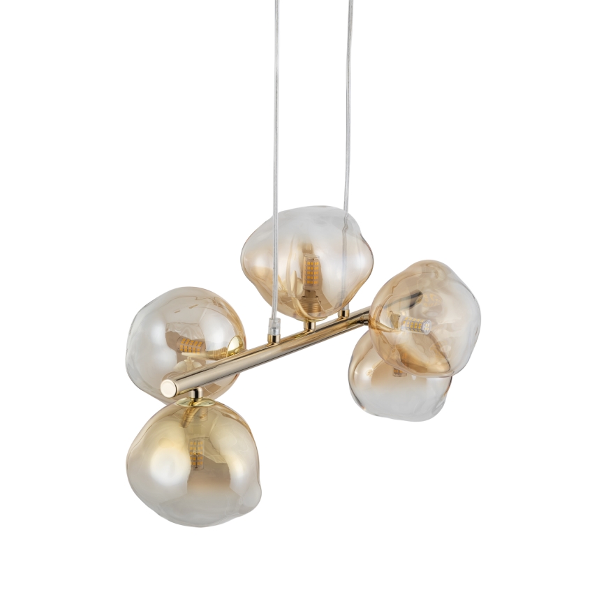 Brilagi - Pendellampa på vajer VULCANO 5xG9/8W/230V guld/rökig beige