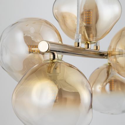 Brilagi - Pendellampa på vajer VULCANO 5xG9/8W/230V guld/rökig beige